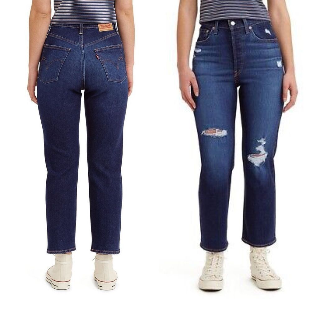 NWT Levi’s Ribcage Straight Jeans Size 32 | 14 Dark Indigo Distressed Ankle Jean